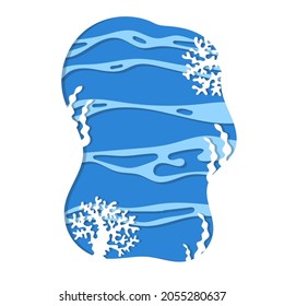 At the depth of the sea. Algae and corals. Colored background for your design. For wallpapers, covers, postcards, banners. Vector illustration.