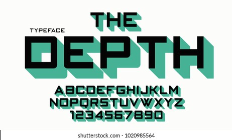 The Depth vector decorative font design, alphabet, typeface, typography, letters and numbers. Swatch color control.