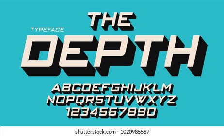 The Depth vector decorative font design, alphabet, typeface, typography, letters and numbers. Swatch color control.