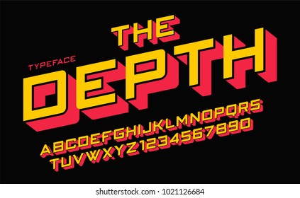 The Depth vector decorative font design, alphabet, typeface, typography, letters and numbers. Swatch color control.