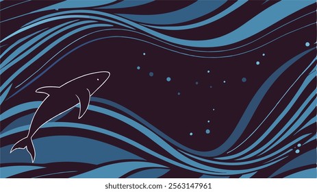 Depths of Space Minimalistic silhouette of a shark in a cosmic ocean