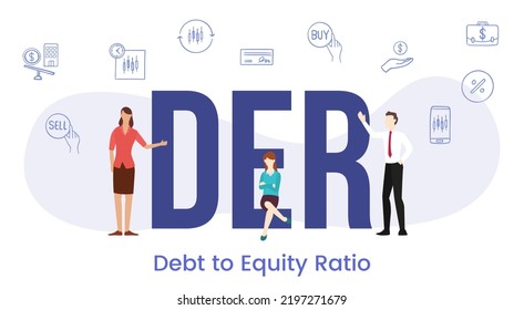 der debt equity ratio concept with big word or text and people with modern flat style