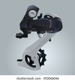 Derailleur bicycle rear speed folding. Realistic derailleur bicycle rear speed folding. Icon.