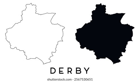 Derby City map outline and black silhouette vector