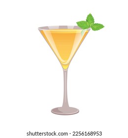 Derby cocktail. Alcoholic cocktail with gin, peach bitters and mint. Vector illustration.