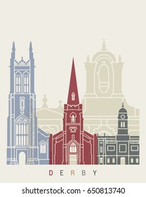 Derby skyline poster n editable vector file