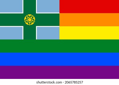 Derbyshire And Rainbow Flags. Vector Illustration Proportion 2:3
