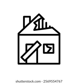 Derelict house icon Thin vector set