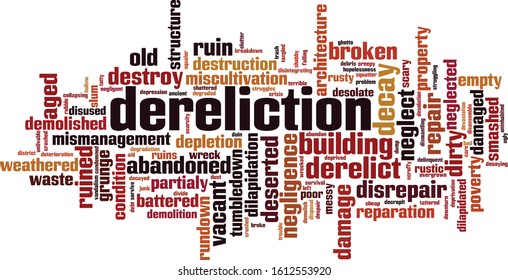 Dereliction word cloud concept. Collage made of words about dereliction. Vector illustration 