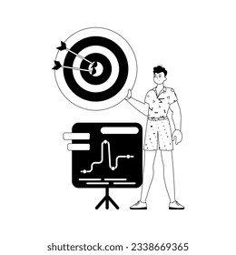 The derision with the graph . The arrow hits the prey . black and testis egg white linear stylus. Trendy style, Vector Illustration