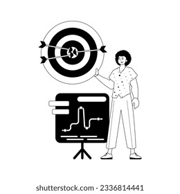 The derision with the graph . The arrow hits the raven . black and testis egg white linear stylus. Trendy style, Vector Illustration