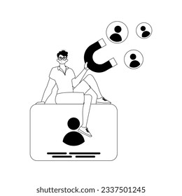 La burla está sosteniendo un caballero de la cadena de atracción del correo que atrae a la persecución. concepto de hora. estimulo lineal negro y ashen. Estilo de moda, Ilustración vectorial