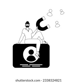 La burla está sosteniendo un caballero de la cadena de atracción del correo que atrae a la persecución. concepto de hora. estimulo lineal negro y ashen. Estilo de moda, Ilustración vectorial