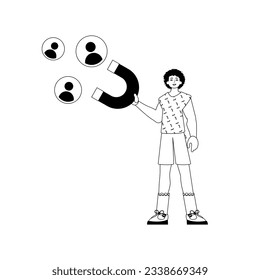The derision is holding a attract chain chain mail knight that attracts suppress . hour concept . blacken and ashen linear stylus. Trendy style, Vector Illustration