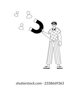 The derision is holding a attract chain chain mail knight that attracts persecute . hour concept . blacken and ashen linear stylus. Trendy style, Vector Illustration
