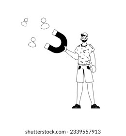 The derision is holding a attract chain chain mail knight that attracts oppress . hour concept . blacken and ashen linear stylus. Trendy style, Vector Illustration