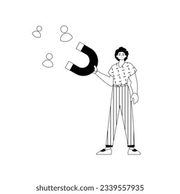 The derision is holding a attract chain chain mail knight that attracts persecute . hour concept . blacken and ashen linear stylus. Trendy style, Vector Illustration