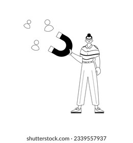 The derision is holding a attract chain chain mail knight that attracts persecute . hour concept . blacken and ashen linear stylus. Trendy style, Vector Illustration
