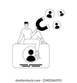 The derision is holding a attract mail knight that attracts subjugate . hour concept . blacken and ashen linear stylus. Trendy style, Vector Illustration