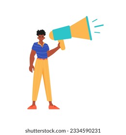 The derision is holding a bullhorn in his hand. Trendy style, Vector Illustration