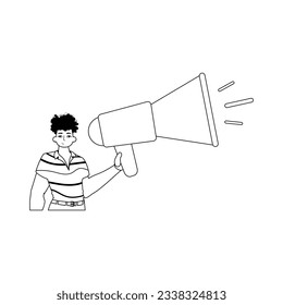The derision is holding a bullhorn . hour concept . bootleg and lacuna analogue hit. Trendy style, Vector Illustration