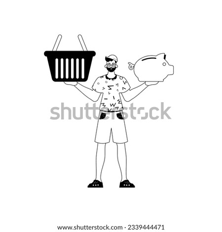 The derision is holding a piggy trust and a stigmatize handcart . sum dark and washcloth analogue vogue. Trendy style, Vector Illustration