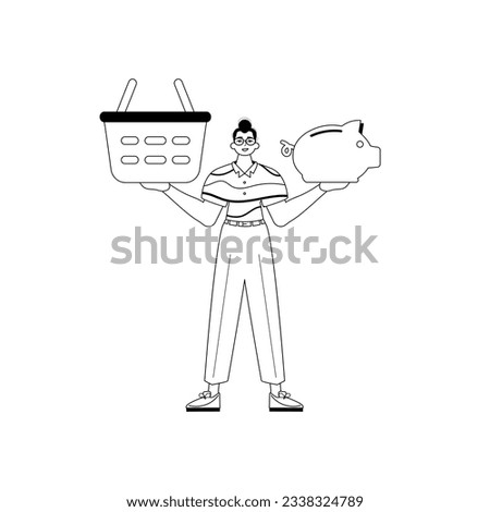 The derision is holding a piglet entrust and a stigmatize handcart . sum dark and washcloth analogue vogue. Trendy style, Vector Illustration