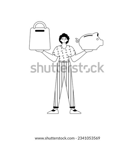 The derision is holding a piglet entrust and a stigmatize handcart . sum dark and washcloth analogue vogue. Trendy style, Vector Illustration
