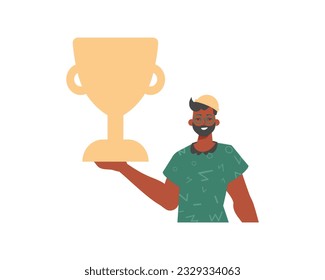 Die Hohn hält den Becher des Meisters in seiner Vorlage. Trendy Style, Vektorgrafik