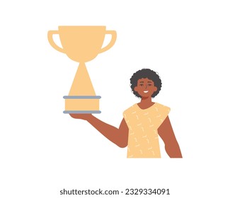 The derision holds the achiever 's cup in his template. Trendy style, Vector Illustration
