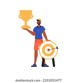 The derision holds the achiever 's cup in his template. Trendy style, Vector Illustration