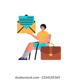 The derision sits in a professorship and holds an envelope. Trendy style, Vector Illustration