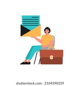 The derision sits in a professorship and holds an envelope. Trendy style, Vector Illustration