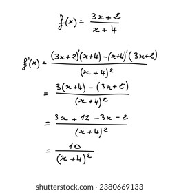 Derivative of function examples. Quotient rule formula in  calculus. Mathematics resources for teachers and students.