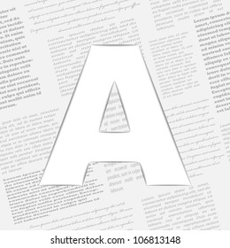 Derived letter on newspaper background, vector illustration, eps10, easy editable, 2 layers. Bonus! Seamless newspaper pattern included!