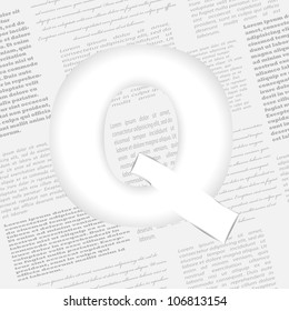 Derived letter on newspaper background, vector illustration, eps10, easy editable, 2 layers. Bonus! Seamless newspaper pattern included!