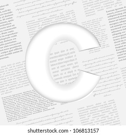 Derived letter on newspaper background, vector illustration, eps10, easy editable, 2 layers. Bonus! Seamless newspaper pattern included!