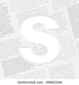 Derived letter on newspaper background, vector illustration, eps10, easy editable, 2 layers. Bonus! Seamless newspaper pattern included!