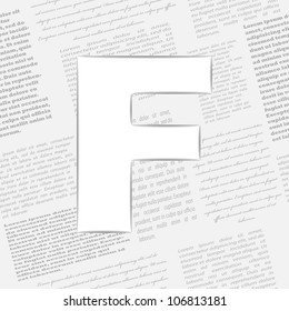 Derived letter on newspaper background, vector illustration, eps10, easy editable, 2 layers. Bonus! Seamless newspaper pattern included!
