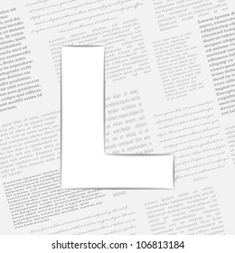 Derived letter on newspaper background, vector illustration, eps10, easy editable, 2 layers. Bonus! Seamless newspaper pattern included!