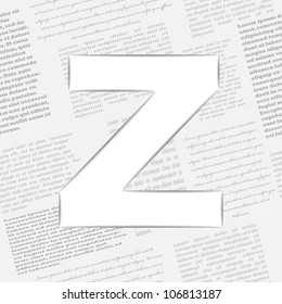 Derived letter on newspaper background, vector illustration, eps10, easy editable, 2 layers. Bonus! Seamless newspaper pattern included!