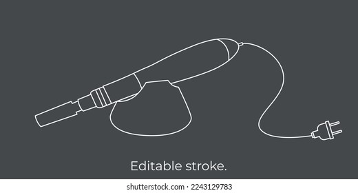 Derma roller, dermapen or mesopen line icon for face treatment. Vector stock illustration isolated on black background. Editable stroke. EPS 10