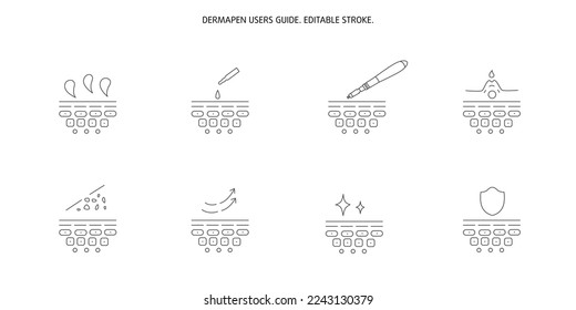 Derma roller, dermapen or mesopen line icon for face treatment. Vector stock illustration isolated on white background. Editable stroke. EPS 10