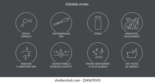 Derma roller, dermapen or mesopen line icon for face treatment. Vector stock illustration isolated on black chalkboard background. Editable stroke. EPS 10