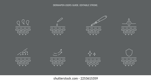 Derma roller, dermapen or mesopen line icon for face treatment. Vector stock illustration isolated on black chalkboard background. Editable stroke. EPS 10