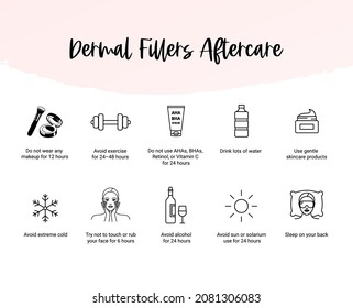 Dermal fillers aftercare instruction icons