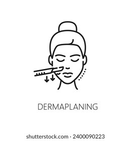 Icono de dermaplaning, método de cuidado de la piel usando una cuchilla para exfoliar y eliminar el pelo facial, promoviendo la piel suave. Cuidados faciales, signos de cosmetología, mejora la complejidad al eliminar células muertas y zumbido de melocotón