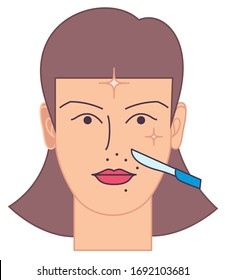 Dermaplaning procedure icon. Simple illustration showing process of dermaplaning, modern face cleaning process performed in beauty salons.