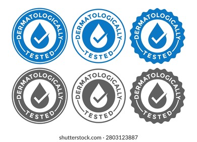 Dermatologically tested badge with a water drop and checkmark. Perfect for skincare and cosmetic product labels.