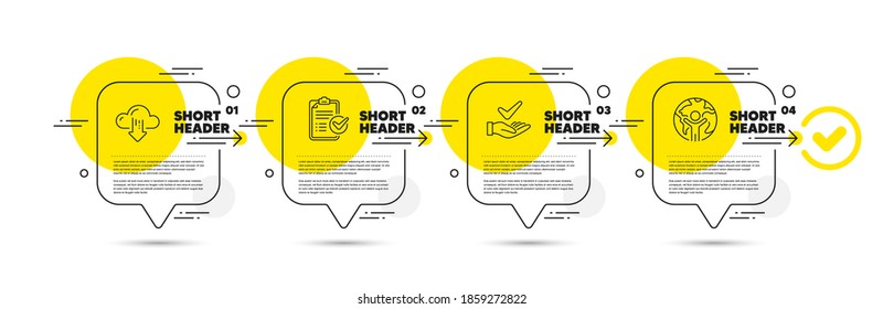 Se probaron dermatológicamente los iconos de la línea de lista de comprobación de descarga y encuesta en la nube. Burbuja del discurso de la infografía de la línea de tiempo. Signo de negocio global. Organic, almacenamiento de archivos, Informe. Subcontratación externa. Conjunto de tecnología. Vector